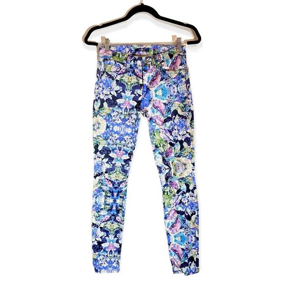 7 For All Mankind Floral Kaleidoscope Skinny Jeans, Size 25 - Picture 5 of 8